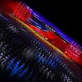 Stage Design with Red Blue Lighting Backdrop and Arranged Audience Seats Setup 3d model