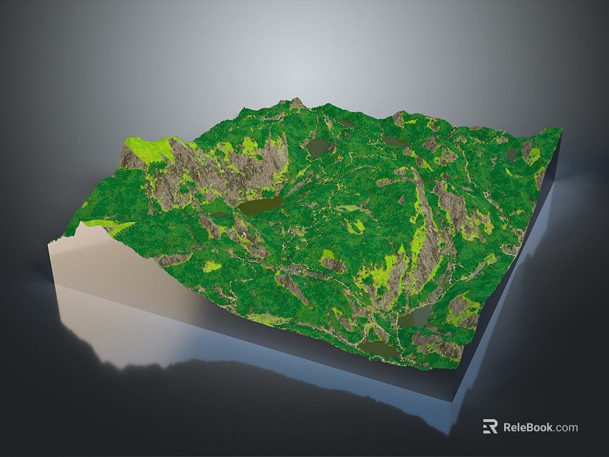 3D Terrain Model Of Green Mountainous Landscape With Natural Vegetation And Landforms 3d model 