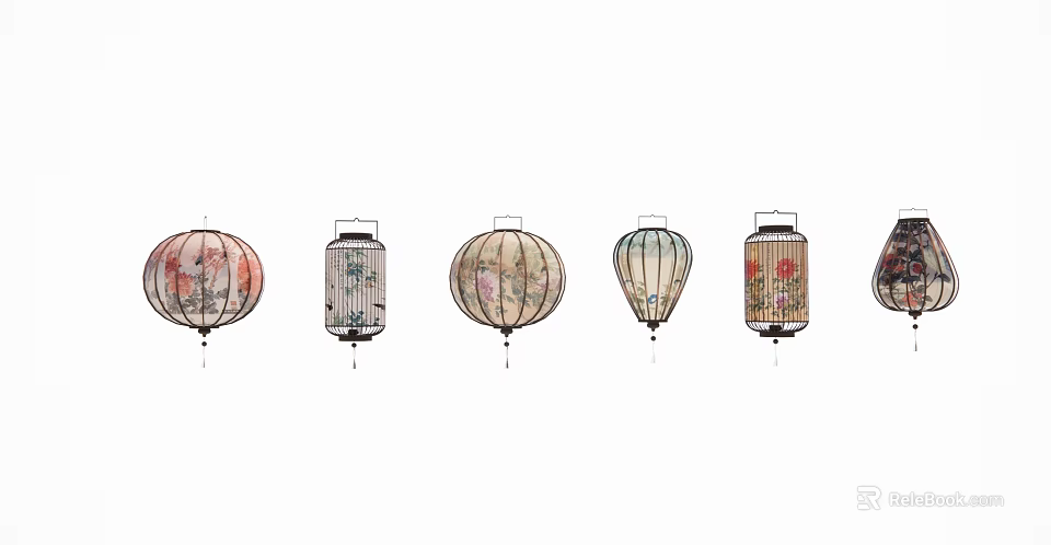 Traditional Decorative Lanterns With Floral Patterns Various Designs And Intricate Handmade Details 3d model 