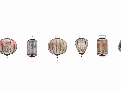 Traditional Decorative Lanterns With Floral Patterns Various Designs And Intricate Handmade Details 3d model