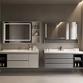 Modern Bathroom Double Vanity With Gray Cabinets And Illuminated Mirrors 3d model