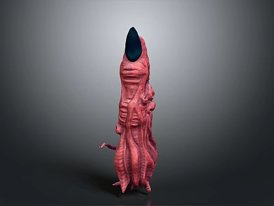 Fantasy Creature Character With Red Pink Body Tentacle Limbs And Black Spiked Top 3d model