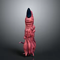 Fantasy Creature Character With Red Pink Body Tentacle Limbs And Black Spiked Top