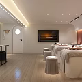 Elegant Modern Beauty and Hair Salon Interior With Styling Chairs Product Shelves And Soft Lighting