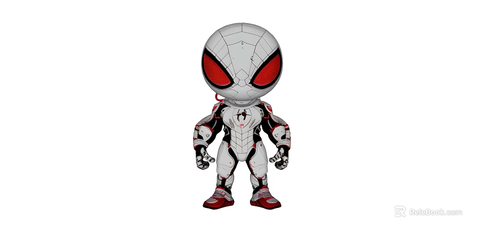 Chibi Spider Man Figure With White Red Armored Suit And Red Eyes 3d model 