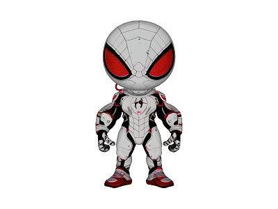 Chibi Spider Man Figure With White Red Armored Suit And Red Eyes 3d model