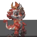 Cute Red And Orange Dragon Doll With Spiral Patterns And Blue Gem 3d model