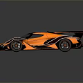 Orange Supercar With Black Stripes Rear Wing And Aerodynamic Exterior Design
