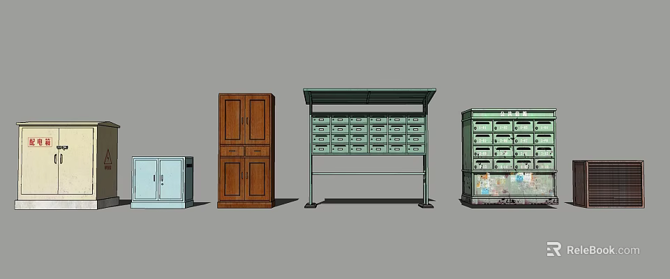 Various Storage Cabinets and Shelving Units with Wooden and Metal Designs 3d model 