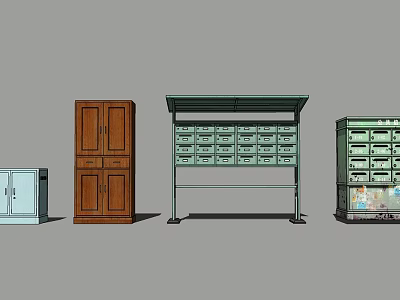 Various Storage Cabinets and Shelving Units with Wooden and Metal Designs 3d model