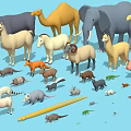 Assorted Animal Figures Collection Including Camels Elephants Sheep and More on Blue Background