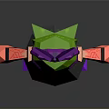 Cartoon Block Style Character With Green Hair Purple Bow And Red Arm Patterns