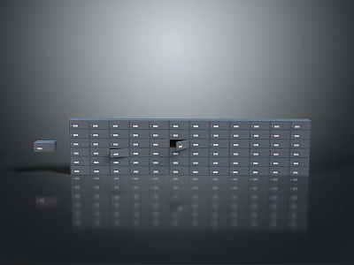 Gray Metal File Cabinet With Multiple Drawers And Small Separate Drawer With Reflection 3d model