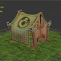 Traditional Style Tent With Wooden Frame On Green Grass And Decorative Patterns