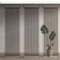 Modern Room Divider With Three Metal Panels Perforated Design And Indoor Green Plant