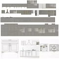 Modern Gray Kitchen Cabinets With Countertops Drawers And White Tile Backsplash 3d model