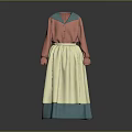 Women's Pink Long Sleeve Buttoned Top With Teal Collar And Yellow Skirt