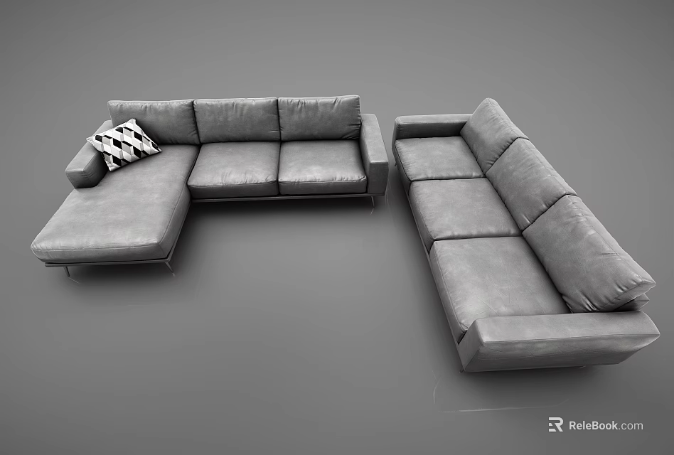 Modern Minimalist Gray Fabric Sofa Set With Sectional Modules And Decorative Pillows 3d model