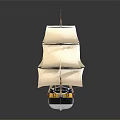 Detailed Sailboat Model With White Sails Multiple Masts And Black Yellow Hull