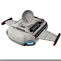Futuristic Spacecraft With Satellite Antenna White Body And Blue Lights For Cosmic Exploration