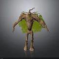 Tree Creature Character Featuring Wooden Body Green Leaves And Branched Humanoid Limbs