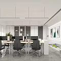 Modern Public Office Interior With Desks Office Chairs Green Plants And Pendant Lights