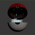 Open Red And White Poké Ball With Blue Light Containing Pokémon Characters 3d model