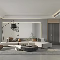 Modern Living Dining Room Interior Design With Sectional Sofa Coffee Table And Decorative Wall Art 3d model