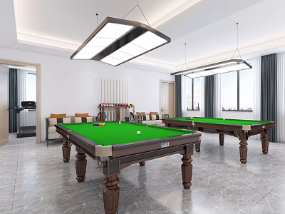 Modern Billiard Room Interior With Two Tables And Gym Equipment 3d model