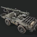 Military Wheeled Artillery Vehicle With Long Cannon And Green Camouflage Body