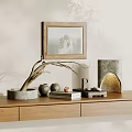Natural Decorative Ornament Set With Tree Branch Stone Base Ceramic Jars Wooden Frame And Books