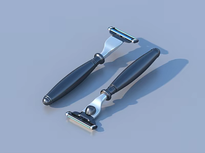 Modern Men's Grooming Razors With Black Handles And Metal Blades 3d model