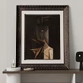 Abstract Painting in Ornate Frame with Dark Light Tones on Light Wall and Decorative Objects 3d model