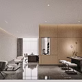Modern Office Interior Design With Wooden Walls Desk Chairs And Shelves
