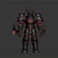 Mythical Warrior Character In Black Red Spiked Armor With Horns Weapon And Glowing Red Elements