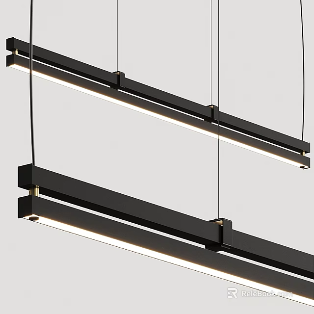 Modern Linear Pendant Lights With Black Frame And LED Light Source For Indoor Space 3d model 