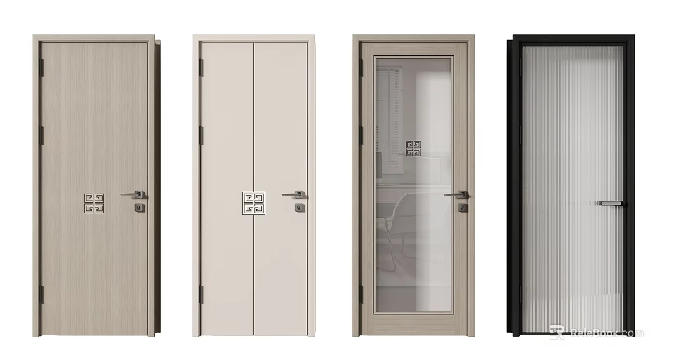 Swing Door Design Options with Wooden Glass Panel and Modern Styles for Home Interior 3d model 