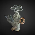 Rusty Old Metal Pipe Valve With Two Outlets And Classic Design Structure 3d model