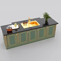 Modern Bar Counter Design With Green Cabinets Black Top And Decorative Plant Bowl