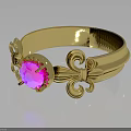 Elegant Gold Ring With Pink Gemstone And Ornate Decorative Patterns 3d model