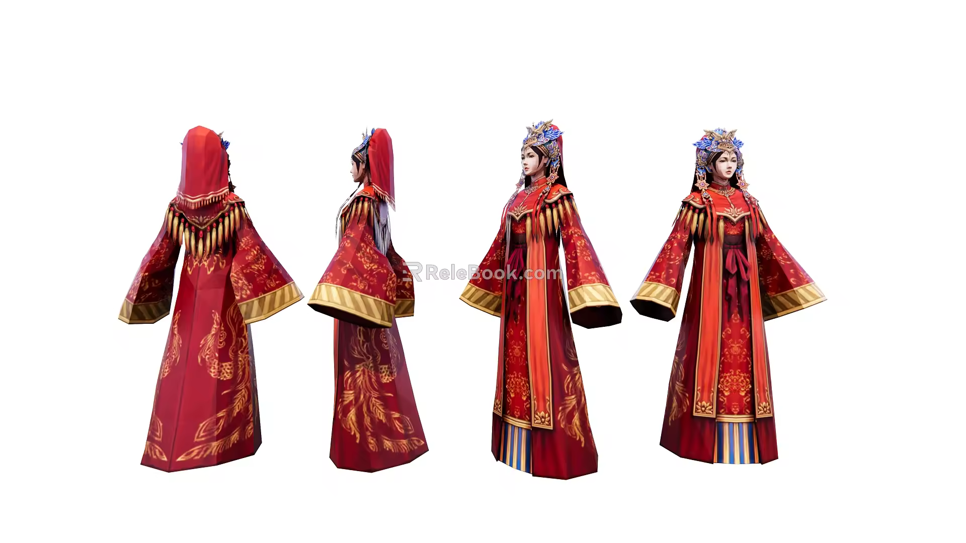Modern Game Character Ancient Red Makeup Bride 3d model