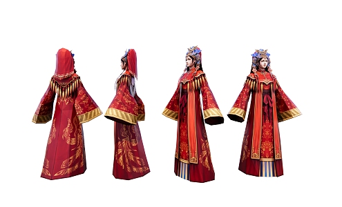 Modern Game Character Ancient Red Makeup Bride 3d model