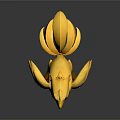 Cute Yellow 3D Cartoon Game Movie Character With Spread Tail And Open Mouth