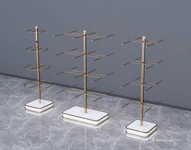 Elegant Modern Metal Multi tiered Clothes Hangers with White Marble Base on 3d model 