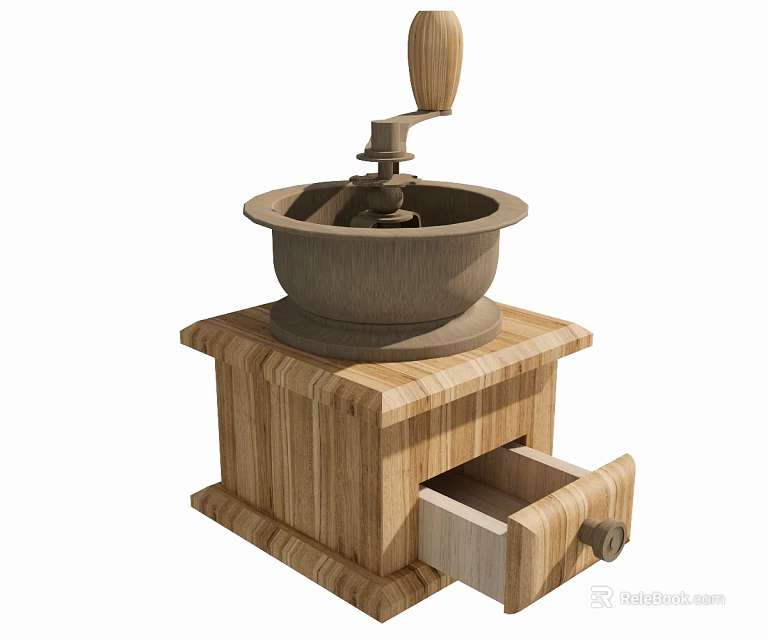 Vintage Manual Wooden Grinder with Solid Base and Storage Drawer for Kitchen 3d model 
