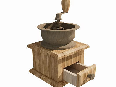 Vintage Manual Wooden Grinder with Solid Base and Storage Drawer for Kitchen 3d model