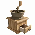 Vintage Manual Wooden Grinder with Solid Base and Storage Drawer for Kitchen 3d model
