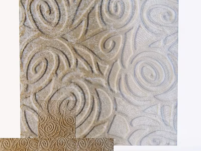 Beige Textured Wall Design With Swirl Patterns And Rose Decorative Details 3d model
