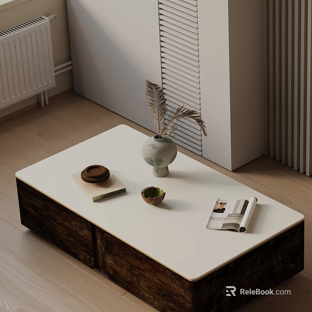 Modern Living Room Sofa And Coffee Table Set With Decorative Vase Magazines And Plants 3d model 