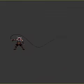 Dynamic Game Movie Character In Red Armor Swinging Rope Weapon On Dark Background